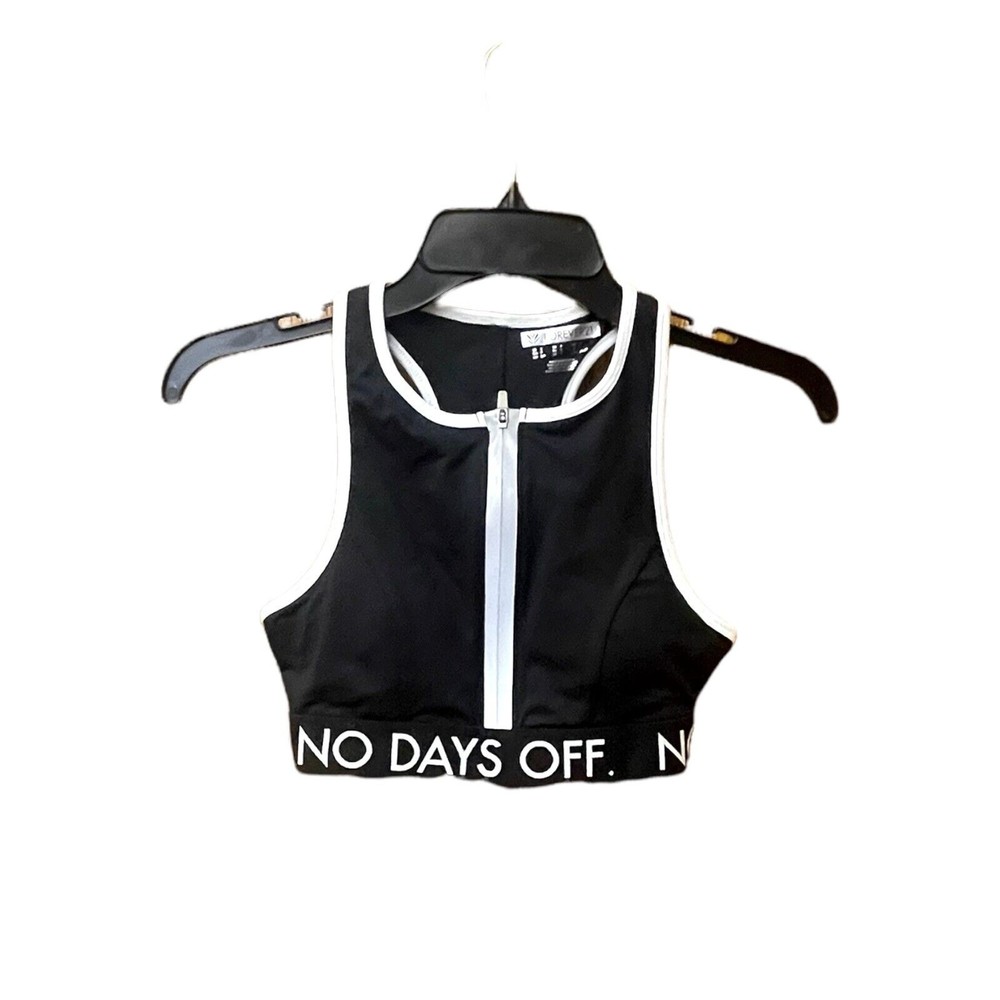 Womens Forever 21 Sports Bra Black White Zip Front Size Small No Days Off